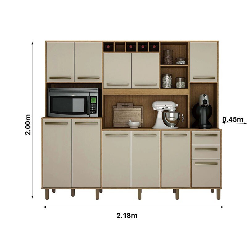 Armário Cozinha Completa Petra Cinamomo/Off White Valdemoveis - Imagem 3