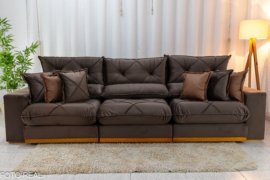 Sofá Retrátil Reclinável Gran Bello 3.20m Veludo Marrom - Molas Ensacadas - Imagem 5