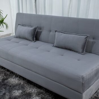 Sofá Cama Arpoador Veludo Cinza Larg. 1.85m