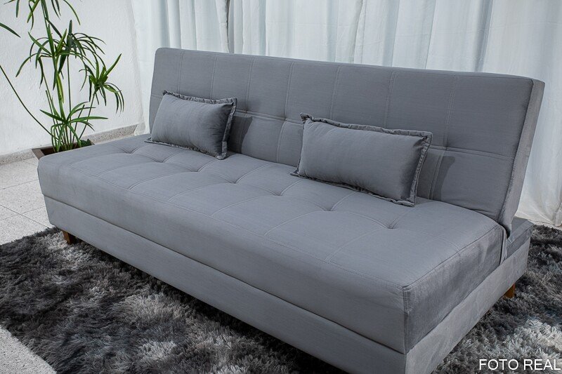 Sofá Cama Arpoador Veludo Cinza Larg. 1.85m