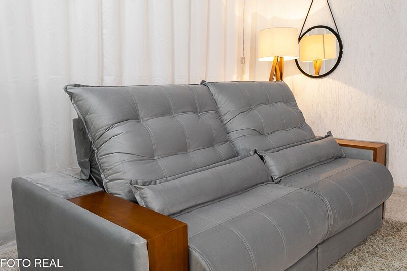 Sofá Retrátil Reclinável Gênova 2.30m Veludo Prata 823 - Molas Ensacadas - Imagem 6