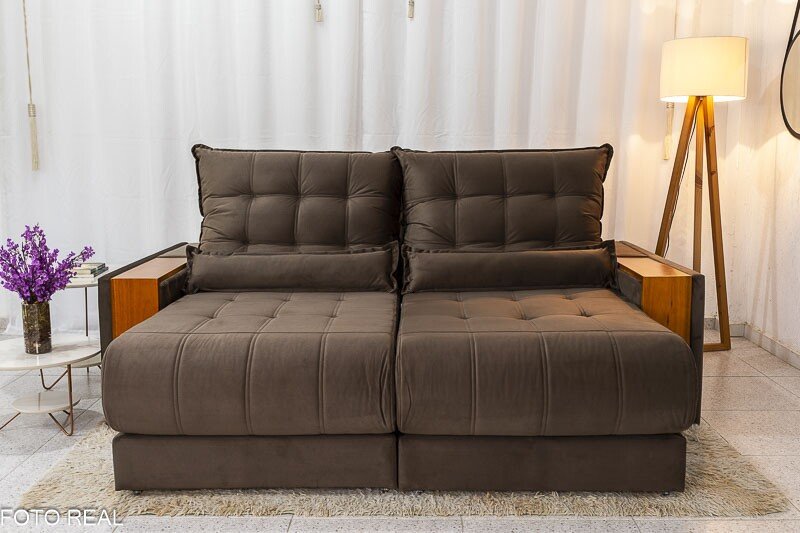 Sofá Retrátil Reclinável Gênova 2.30m Veludo Marrom 815 - Molas Ensacadas - Imagem 4