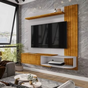 Painel Paraty Larg. 1.37m Nature/Off C/Detalhe Frisado para TV até 55" - Bechara