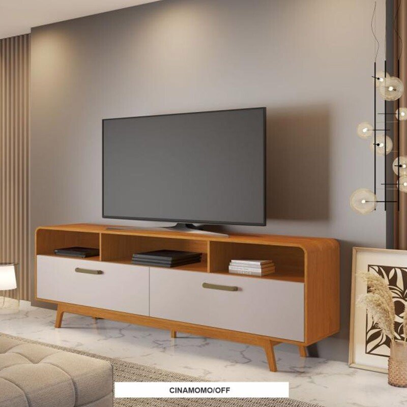 Rack Bancada Cristal Candian Larg. 2.00m Cinamomo/Off para TV até 70" - JCM