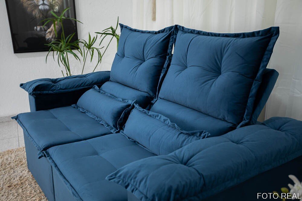 Sofá Retrátil Reclinável Nicole 1.80m Veludo Azul A16 - Imagem 6