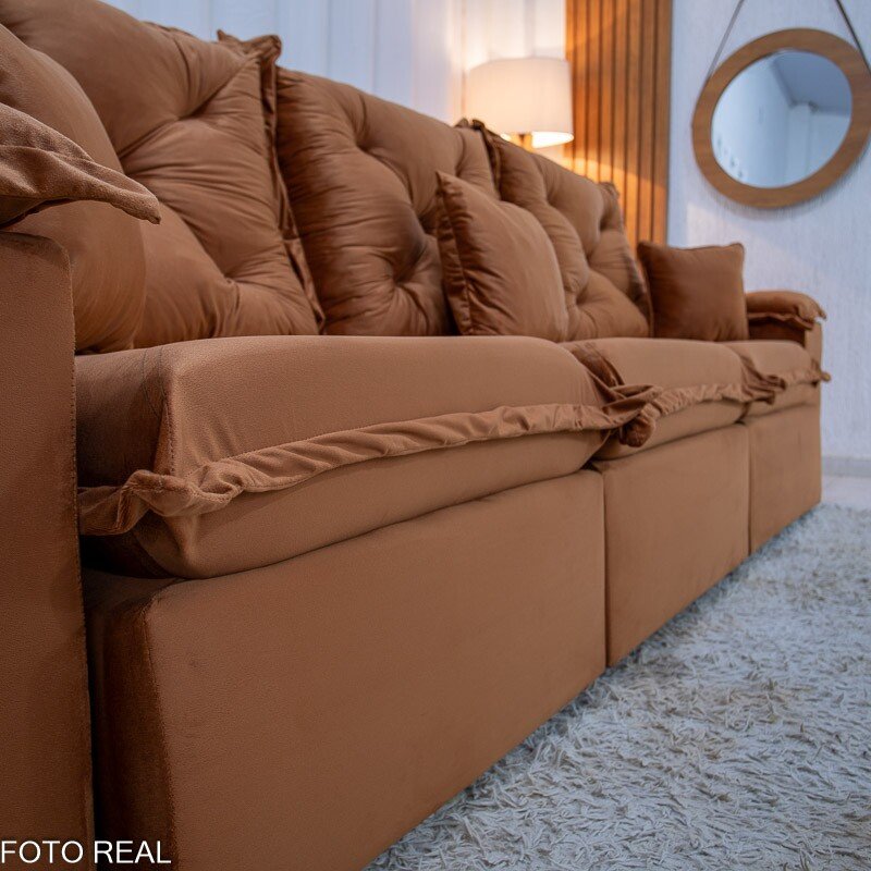 Sofá Retrátil Reclinável Porto Madri 2.70m Veludo Terracota - D28 Pró Aditivada - Imagem 4