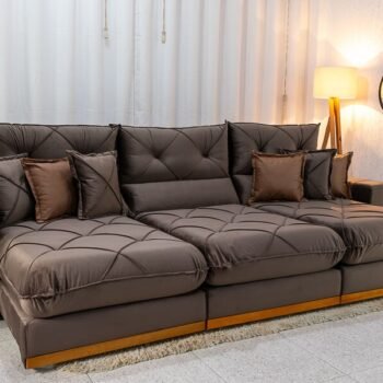 Sofá Retrátil Reclinável Gran Bello 3.20m Veludo Marrom - Molas Ensacadas