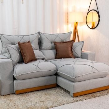 Sofá Retrátil Reclinável Gran Bello 2.00m Linho Cinza 31 - Molas Ensacadas Pocket