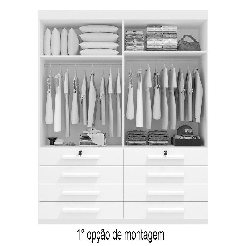 Roupeiro Solteiro Mônaco Cinamomo 4 Portas 8 Gavetas Larg. 1.60m - D Doro - Imagem 2