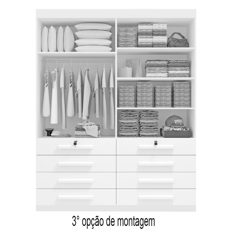 Roupeiro Solteiro Mônaco Cinamomo 4 Portas 8 Gavetas Larg. 1.60m - D Doro - Imagem 4