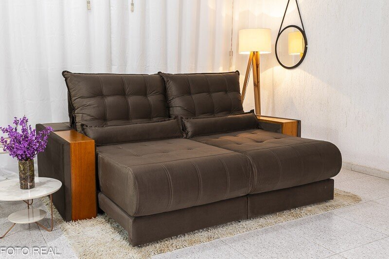 Sofá Retrátil Reclinável Gênova 2.30m Veludo Marrom 815 - Molas Ensacadas