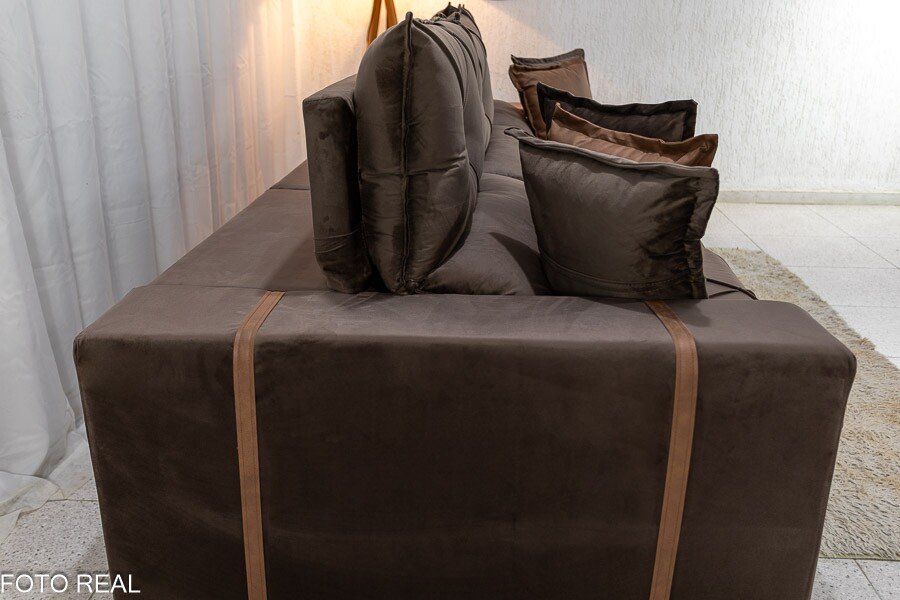 Sofá Retrátil Reclinável Gran Bello 3.20m Veludo Marrom - Molas Ensacadas - Imagem 8