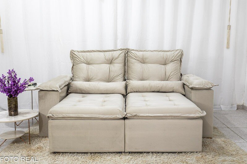Sofá Retrátil Reclinável Grécia 2.00m Veludo Bege - Sem caixa - Imagem 4