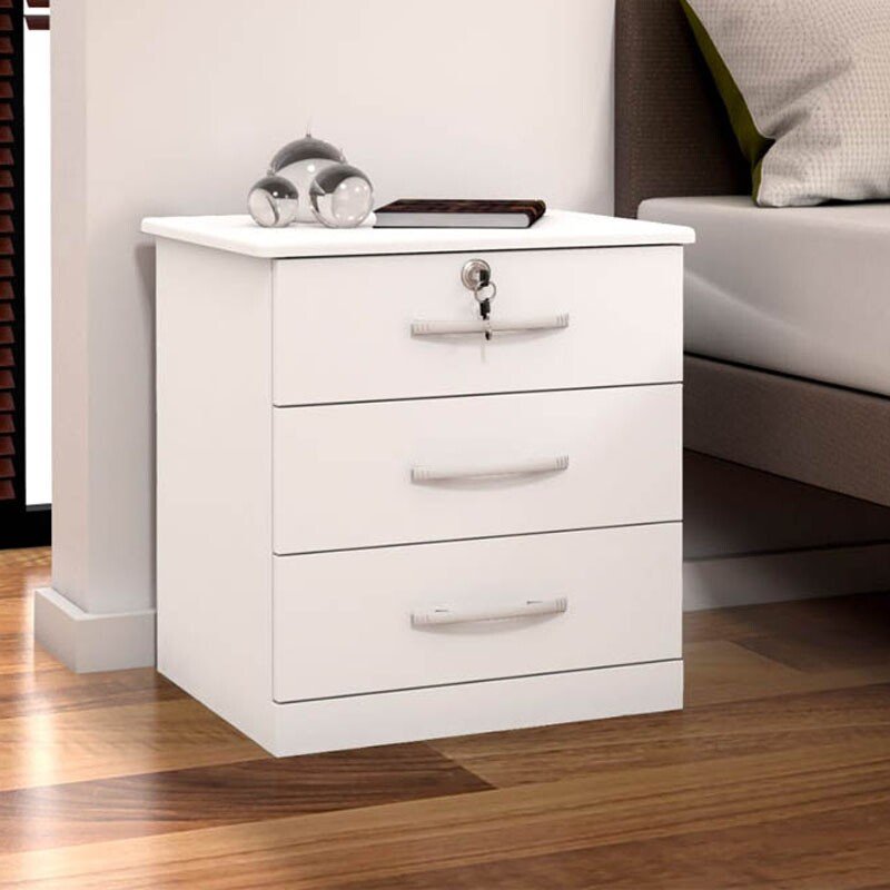 Mesa de Cabeceira 011 Luxo Branco 3 Gavetas Larg. 0.45m - JL Móveis