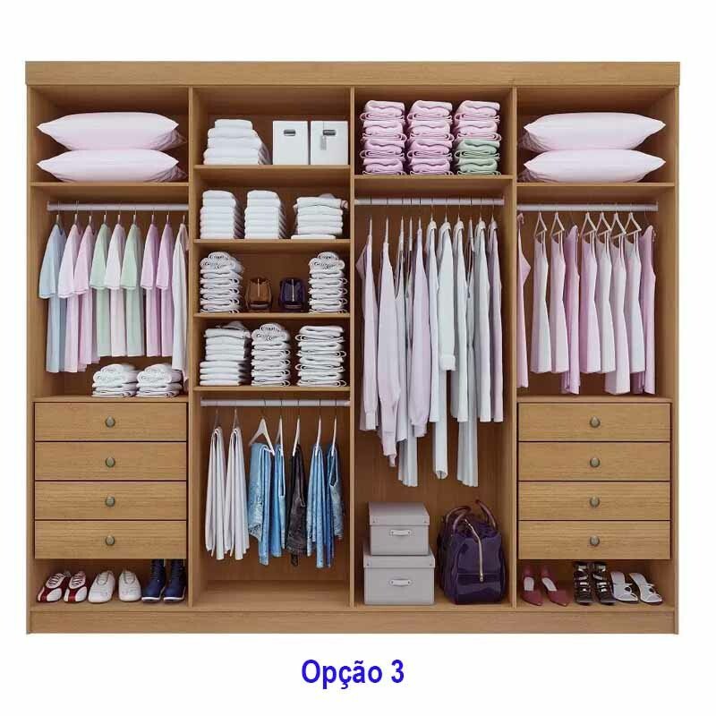 Roupeiro Casal Daymond Cinamomo/Off 8 Portas 8 Gavetas Detalhe Ripado 100% MDF Larg. 2.75m - D' Doro - Imagem 3