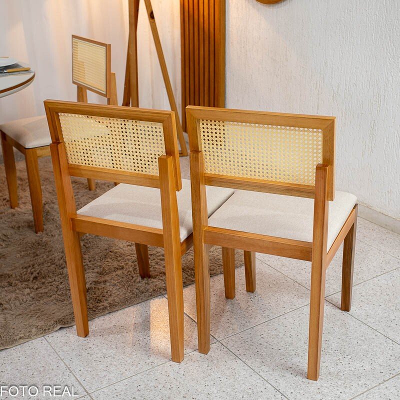 2 Cadeira Santorini Linho Bege Madeira Maciça - Minas Plac - Imagem 2