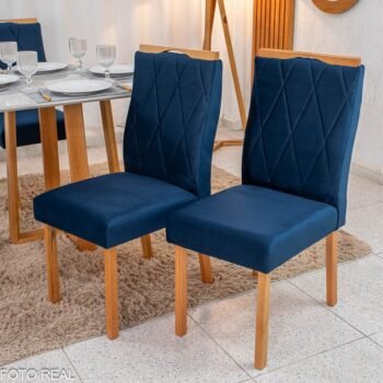 2 Cadeiras Lisboa Veludo Azul 503 Madeira Maciça Art Assento - Entregue Montada