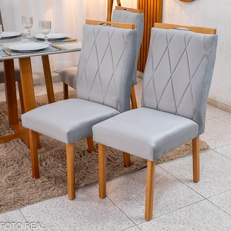 2 Cadeiras Lisboa Prata 514 Madeira Maciça Art Assento - Entregue Montada