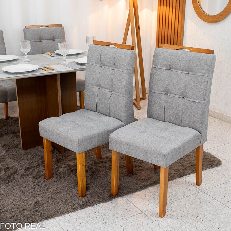 2 Cadeiras Londres Linho Cinza Madeira Maciça Minas Plac - Entregue Montada