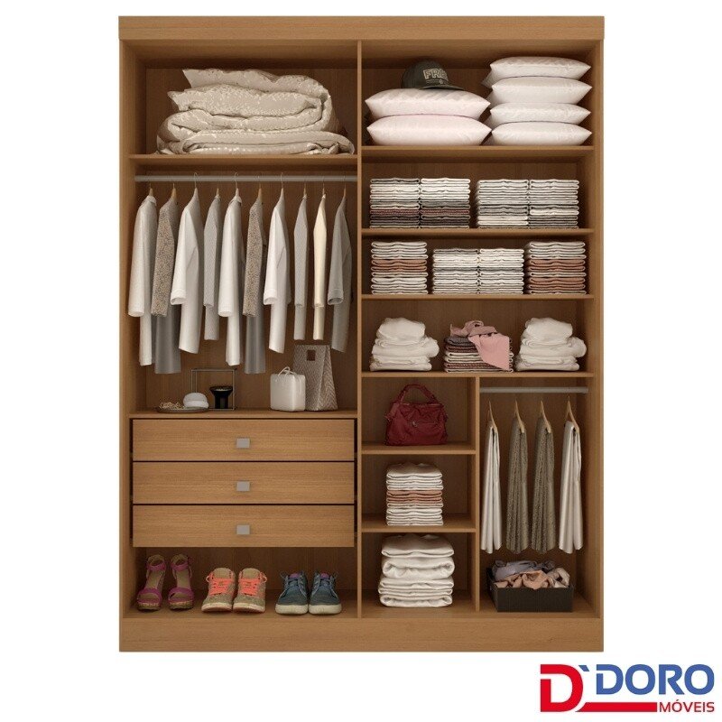 Roupeiro Solteiro Da Vinci Plus Branco 4 Portas 3 Gavetas 100% MDF Larg. 1.85m - D Doro - Imagem 2