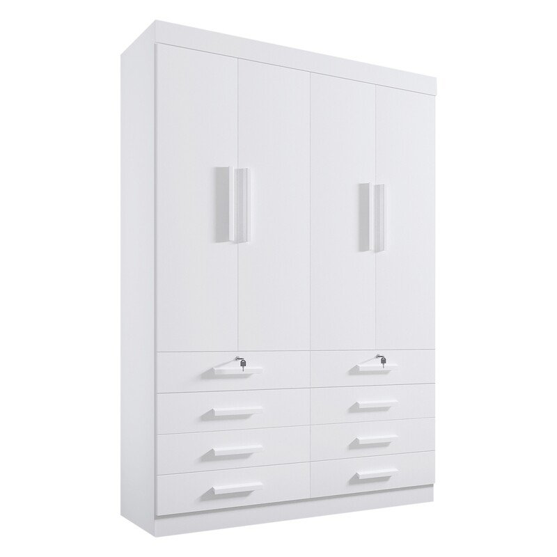 Roupeiro Solteiro Mônaco Branco 4 Portas 8 Gavetas Larg. 1.60m - D Doro - Imagem 5