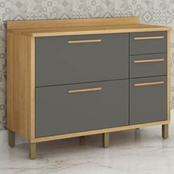 Balcão Cozinha Torino Cinamomo/Grafite 3 Portas 2 Gavetas Larg. 1.20m - Valdemoveis