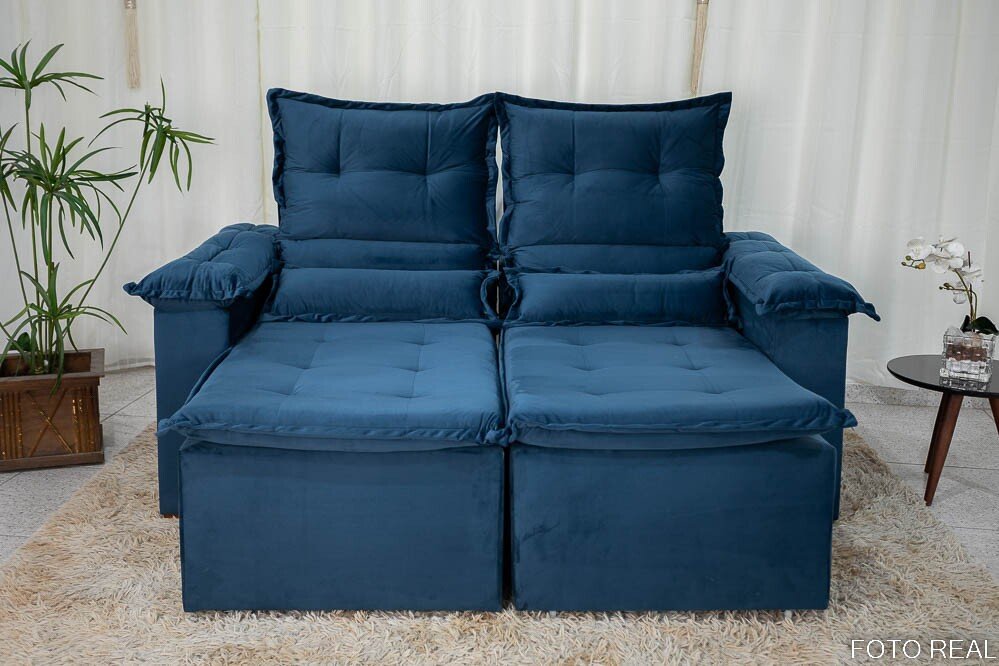 Sofá Retrátil Reclinável Nicole 1.80m Veludo Azul A16 - Imagem 5