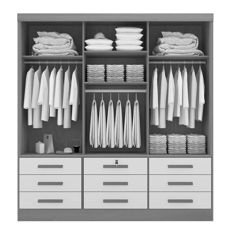 Roupeiro Casal Meridian Plus Cinamomo/Off 3 Portas 9 Gavetas C/ 1 Espelho Larg. 2.00m - D Doro - Imagem 2