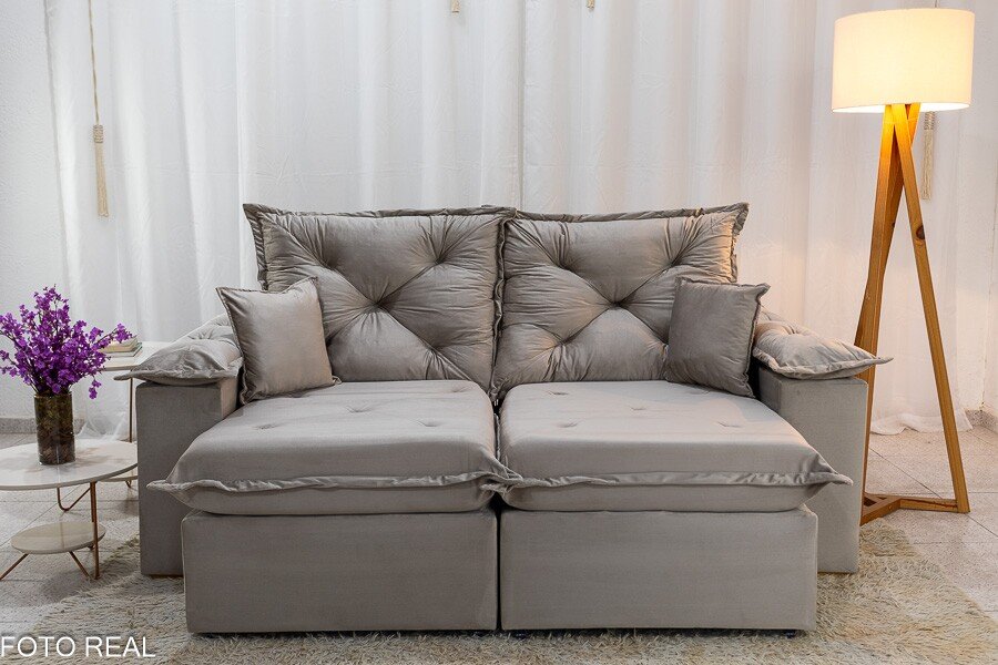 Sofá Retrátil Reclinável Porto Madri 2.00m Veludo Bege - D28 Pró Aditivada - Imagem 2