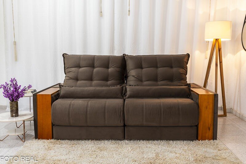 Sofá Retrátil Reclinável Gênova 2.30m Veludo Marrom 815 - Molas Ensacadas - Imagem 5