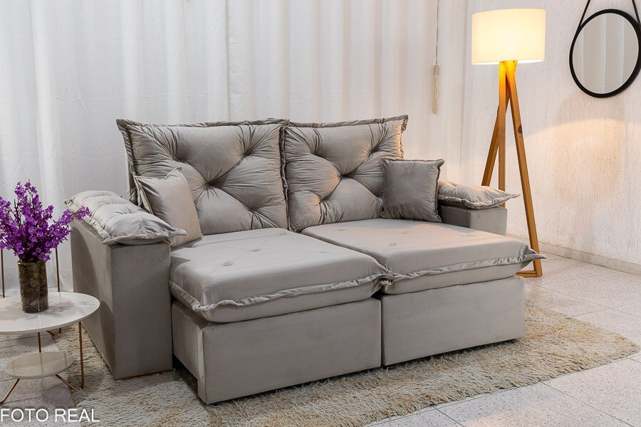 Sofá Retrátil Reclinável Porto Madri 2.00m Veludo Bege - D28 Pró Aditivada