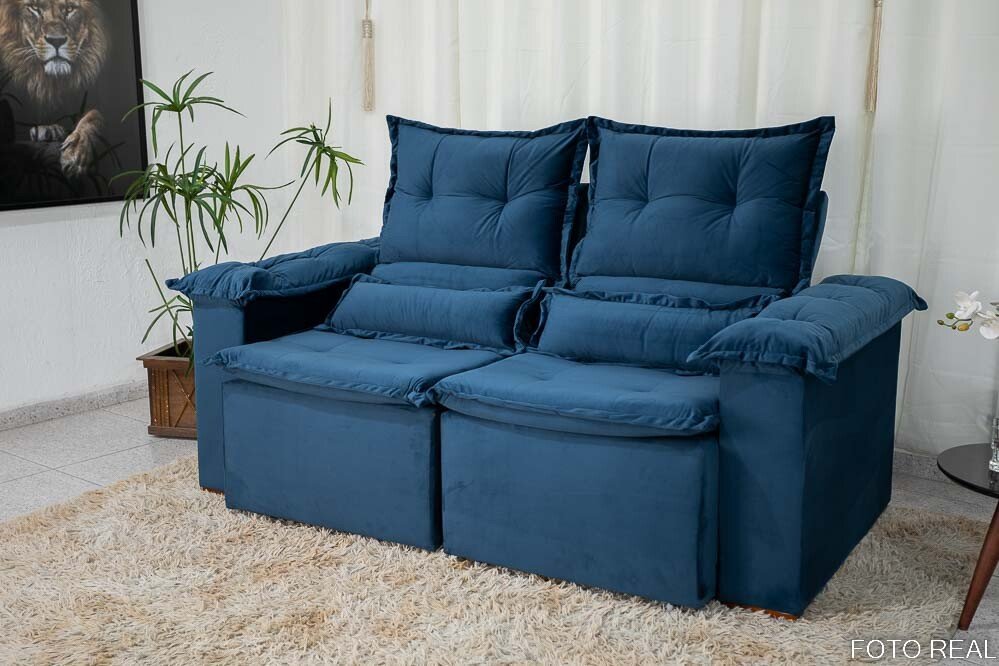 Sofá Retrátil Reclinável Nicole 1.80m Veludo Azul A16 - Imagem 3