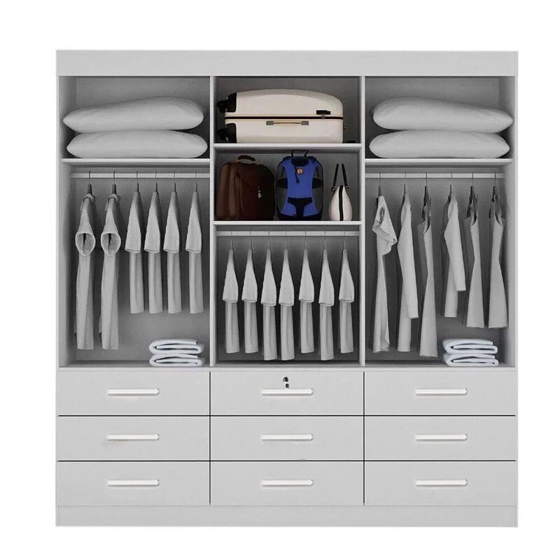 Roupeiro Casal Turim Branco 3 Portas 9 Gavetas C/ 1 Espelho 100% MDF Larg. 2.11 - Bianchi - Imagem 2