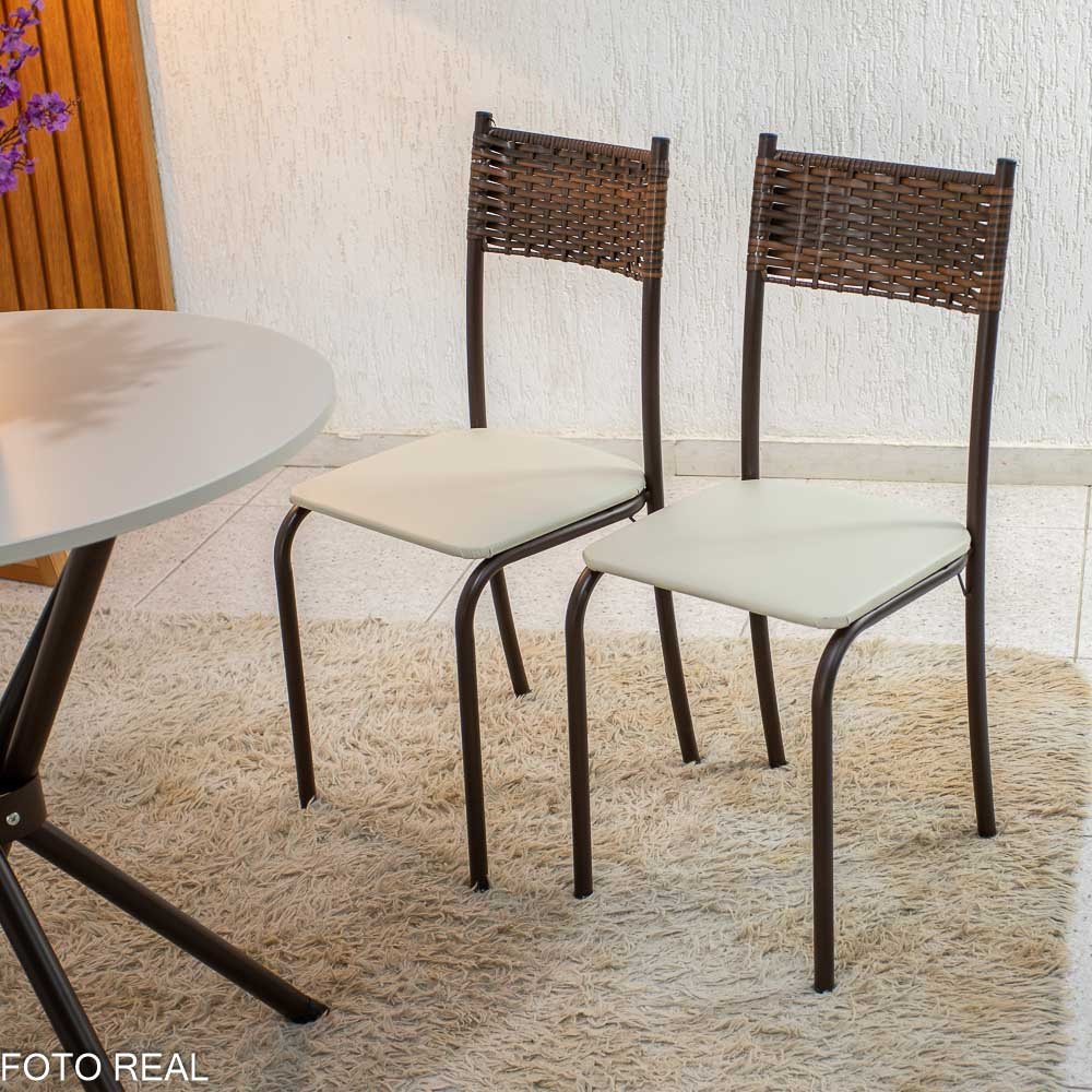 Mesa Atlanta Base Ipanema Marrom Tampo Redondo Pedra Off 75x75 4 Cadeiras Assento Creme - Teixeira - Imagem 4