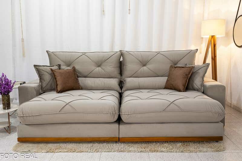 Sofá Retrátil Reclinável Gran Bello 2.90m Veludo Capuccino - Molas Ensacadas - Imagem 4
