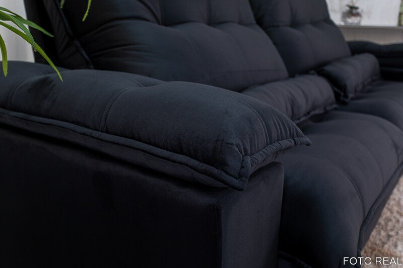 Sofá Retrátil Reclinável Ibis 2.30m Veludo Preto 820 - D33 e Molas Ensacadas - Imagem 6