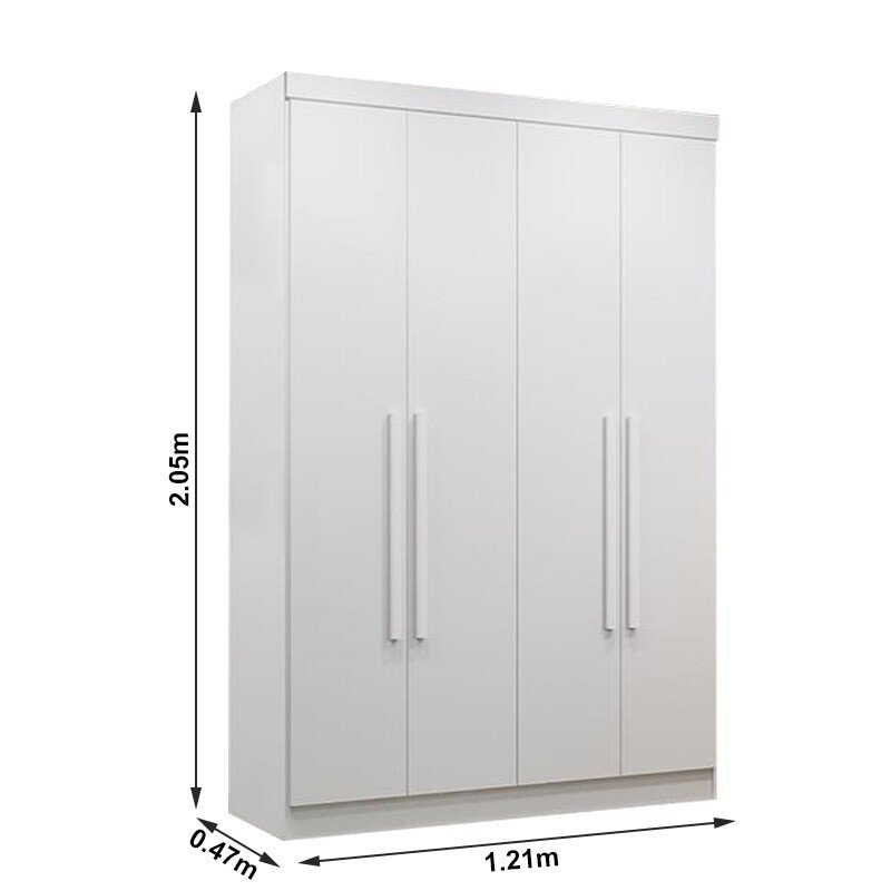 Roupeiro Solteiro Recife 4 Portas 2 Gavetas Larg. 1.21m Branco Sallêto - Imagem 3