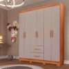 Roupeiro Solteiro Estrela Cinamomo/Off 6 Portas 2 Gavetas C/ Pés Larg. 1.50m - Sallêto