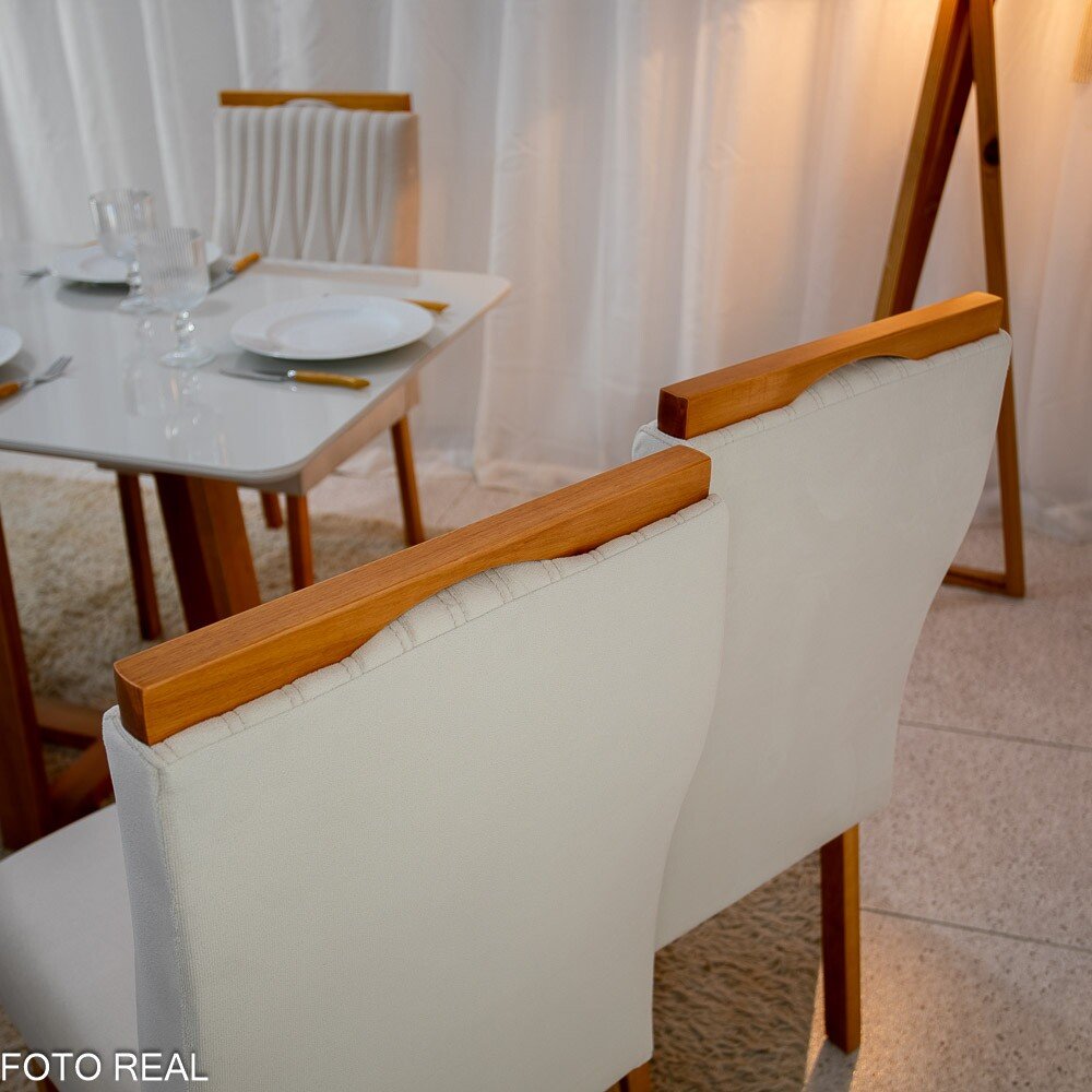 Mesa Pedro Mel Vidro OFF 120×80 4 Cadeiras Genova Veludo Bege 512 Madeira Maciça Art Assento - Entregue Montada - Imagem 5