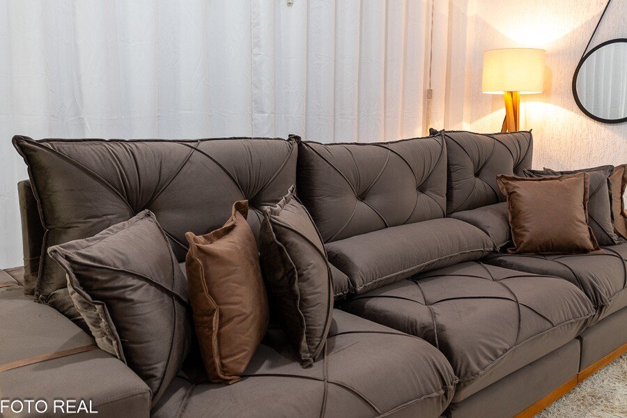 Sofá Retrátil Reclinável Gran Bello 3.20m Veludo Marrom - Molas Ensacadas - Imagem 6