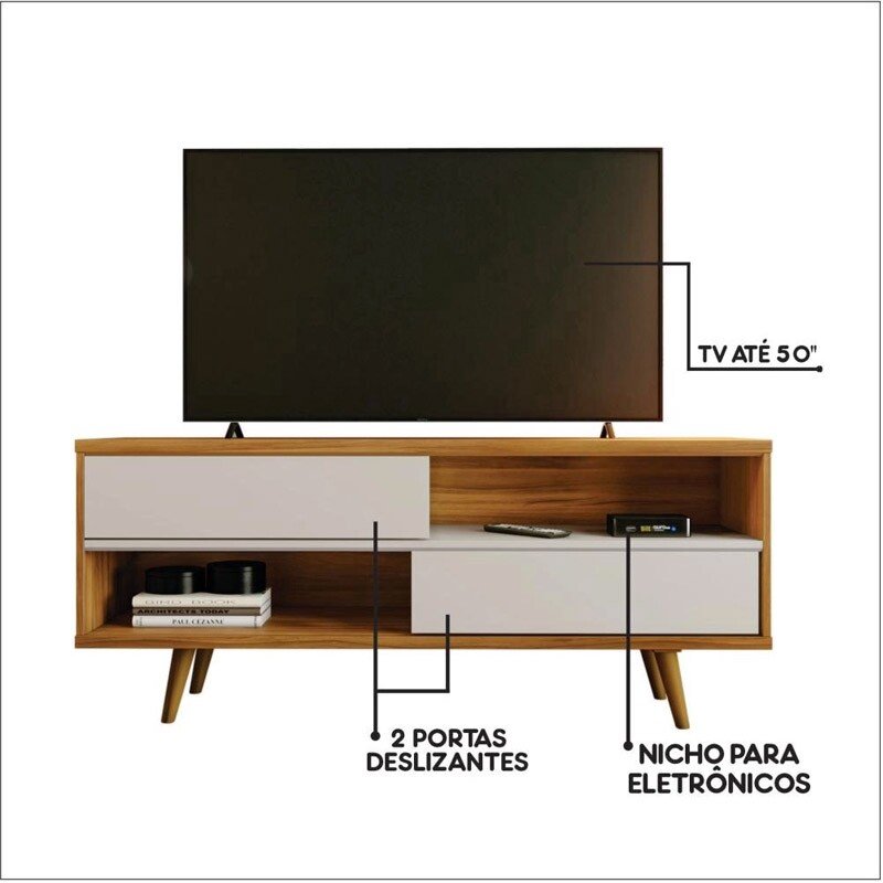 Rack Bancada NT 1180 Larg.1.35m Freijó/Off para TV até 55"- Notável - Imagem 5