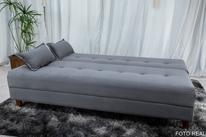 Sofá Cama Arpoador Veludo Cinza Larg. 1.85m - Imagem 4
