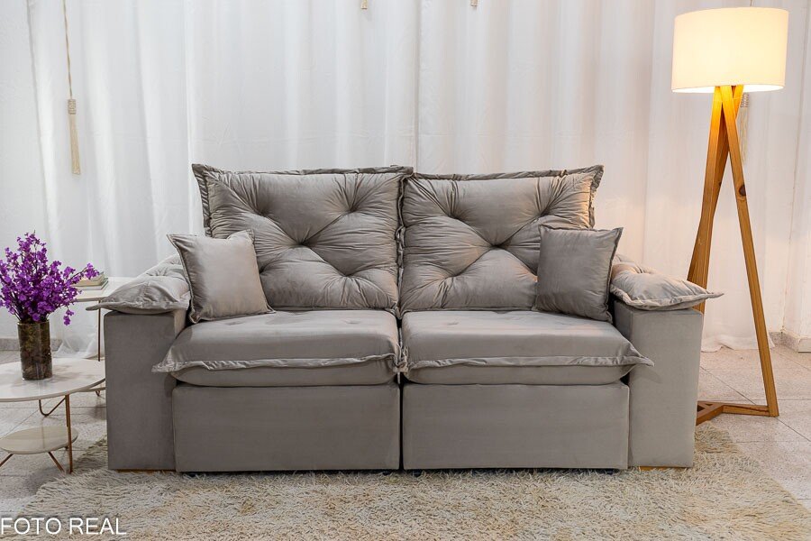 Sofá Retrátil Reclinável Porto Madri 2.00m Veludo Bege - D28 Pró Aditivada - Imagem 5