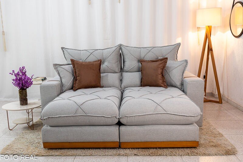 Sofá Retrátil Reclinável Gran Bello 2.00m Linho Cinza 31 - Molas Ensacadas Pocket - Imagem 5