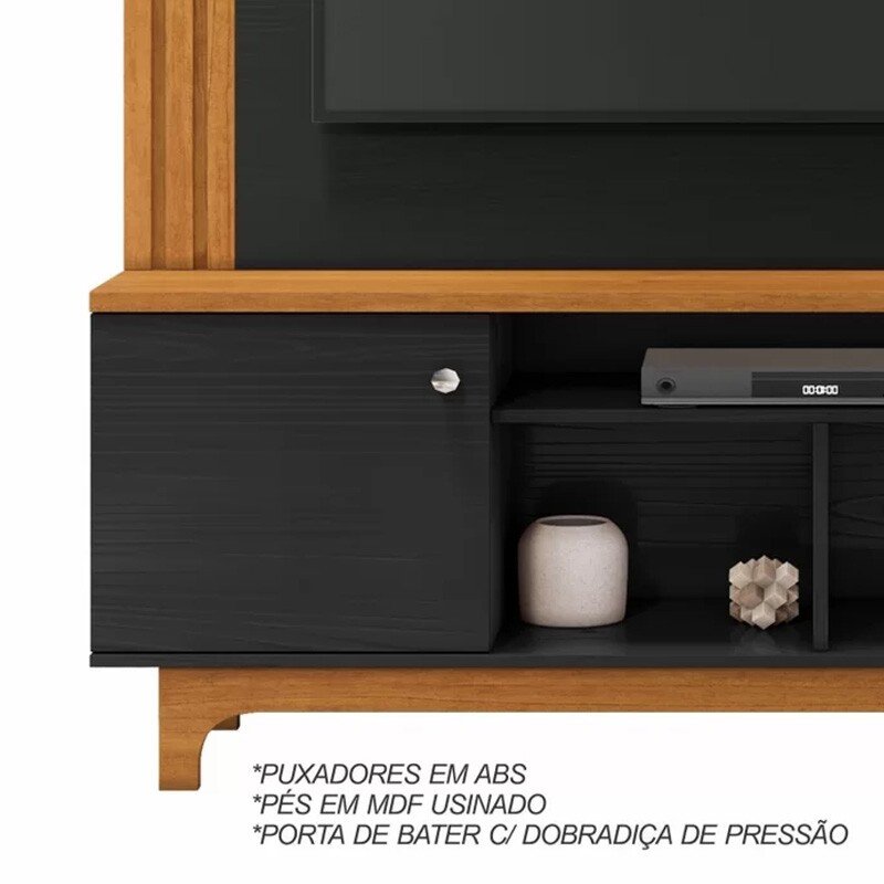 Home Bálsamo Larg. 1.50m Cinamomo/Preto C/ Detalhe Ripado TV até 65" - JCM - Imagem 4