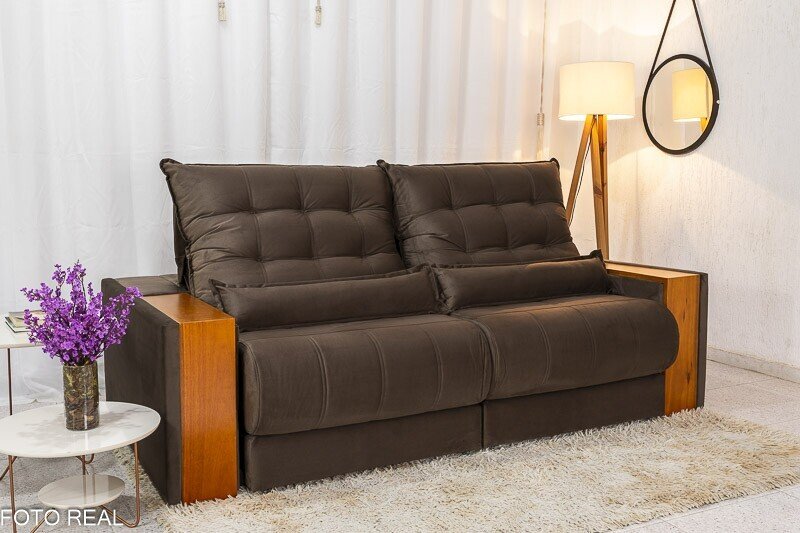 Sofá Retrátil Reclinável Gênova 2.30m Veludo Marrom 815 - Molas Ensacadas - Imagem 3