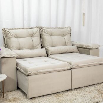 Sofá Retrátil Reclinável Grécia 2.00m Veludo Bege - Sem caixa