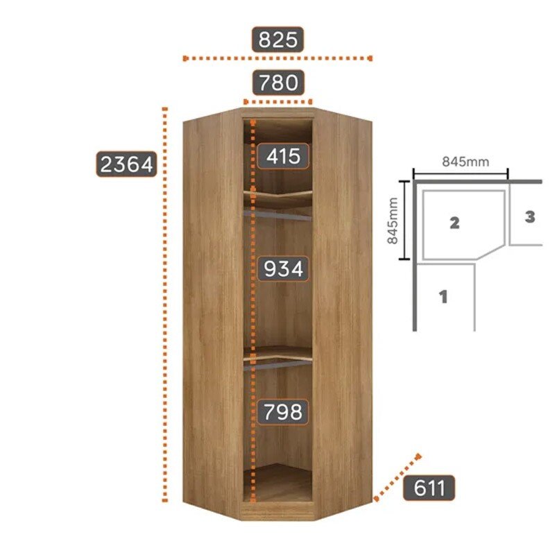 Modulado Canto Oblíquo Rizon Cumaru/Fendi Fosco 100% MDF Larg. 0.827m - Novo Horizonte - Imagem 3