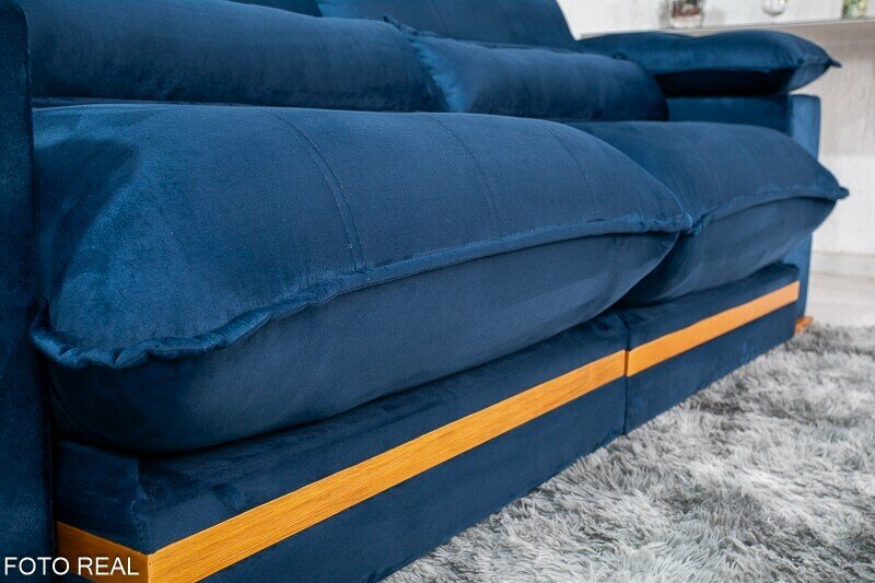 Sofá Retrátil Reclinável Ibis 2.30m Veludo Azul 800 - D33 e Molas Ensacadas - Imagem 8