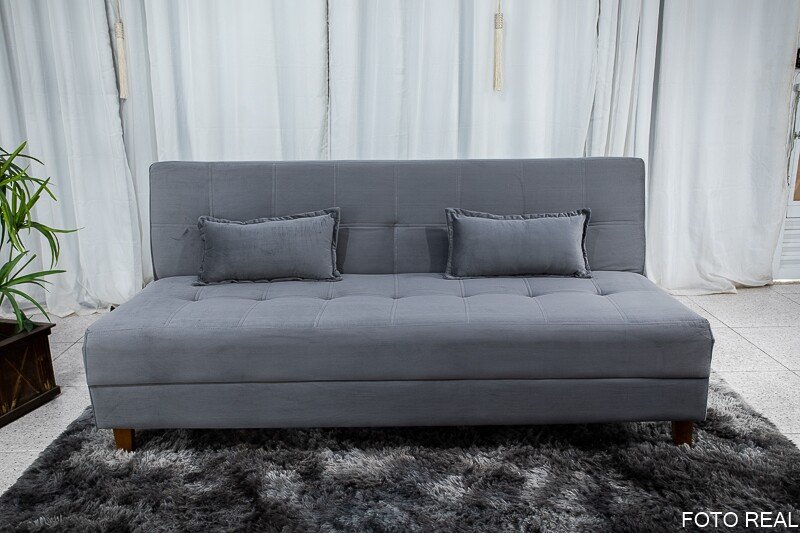 Sofá Cama Arpoador Veludo Cinza Larg. 1.85m - Imagem 6